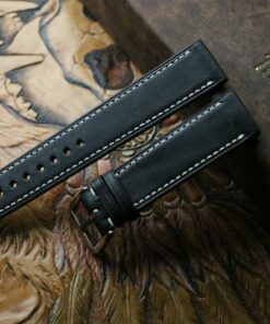 vegtan black Leather watch strap