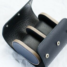 Taiga navy custom Watch Case, Travel Watch Box, Personalized Leather Watch Roll Case