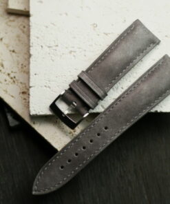 Museum patina gray leather watch strap